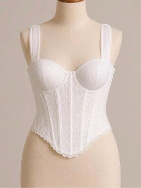 White Lace Longline Bustier Corset Top by